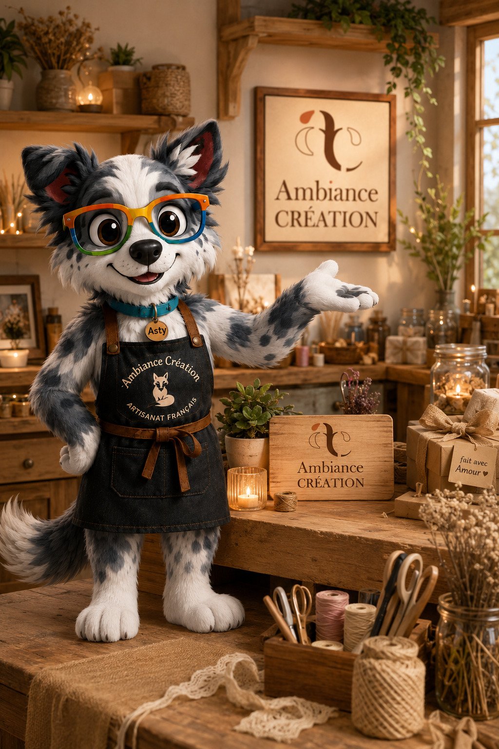 Asty, la mascotte d’Ambiance Création, dans l’atelier
