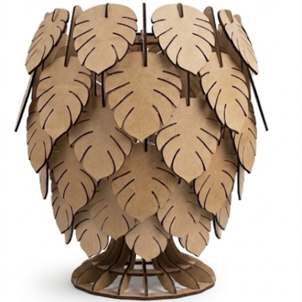 Lampe de table tropicale LED en bois – Feuilles de monstera