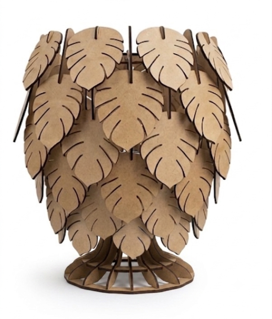 Lampe de table tropicale LED en bois – Feuilles de monstera
