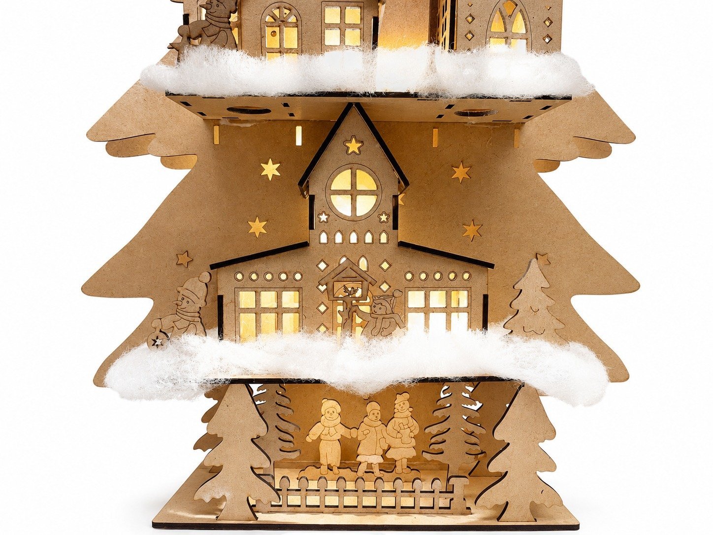 Sapin de Noël lumineux en bois avec village – 80 cm, vue 3