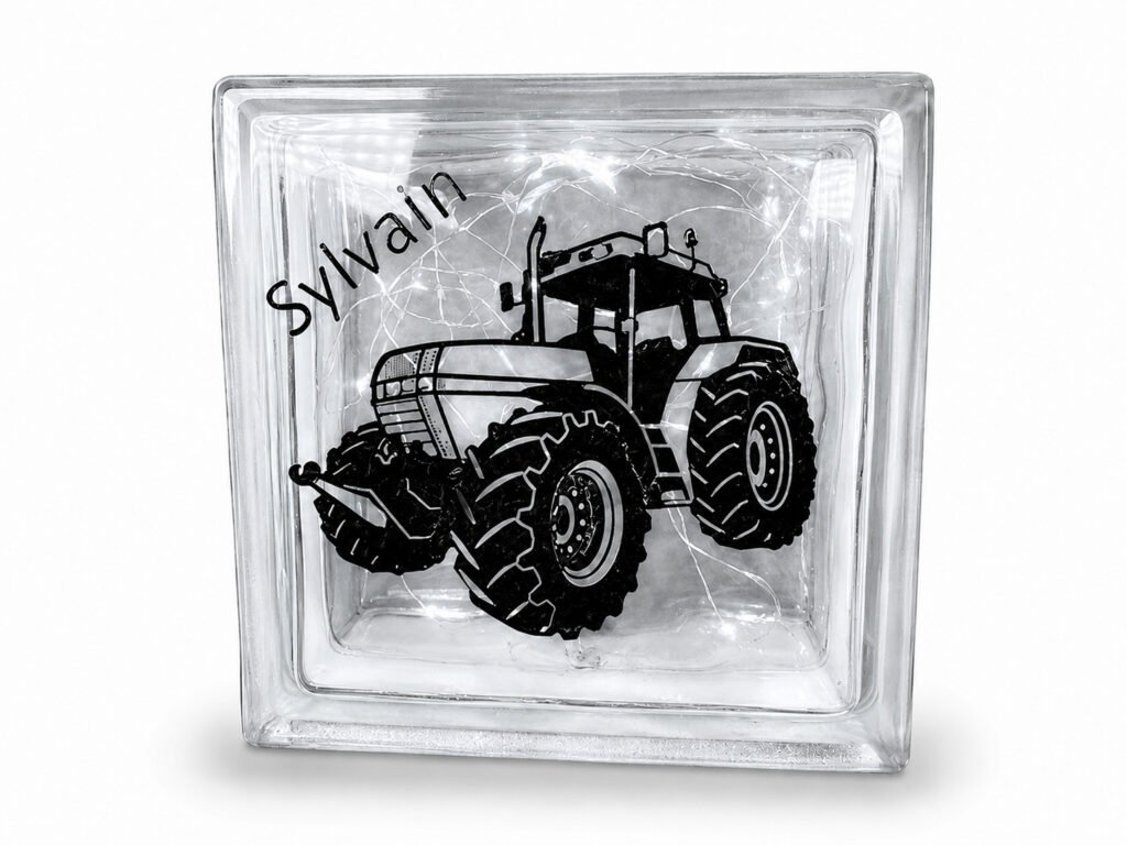 Brique en verre personnalisée tracteur lumineuse LED
