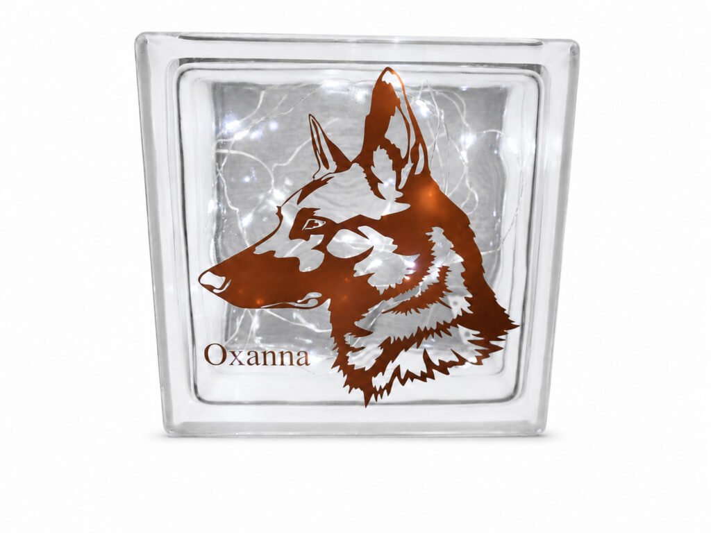 Brique en verre personnalisée Malinois avec prénom