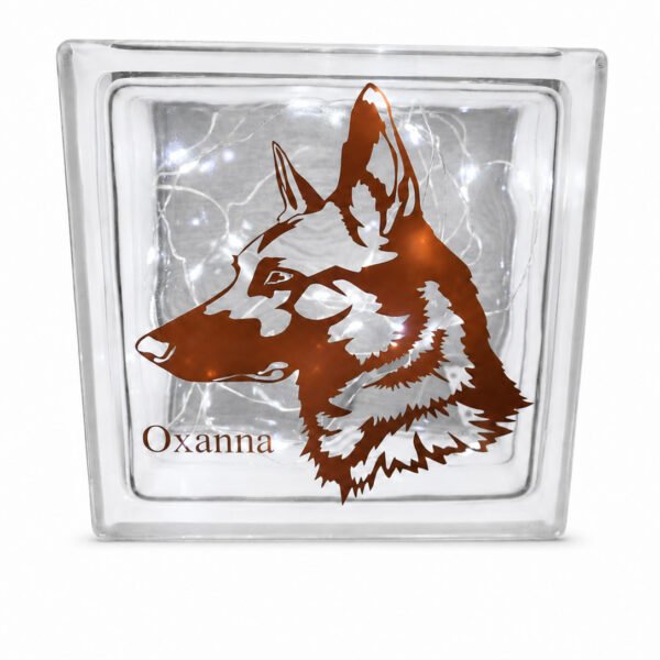 Brique en verre personnalisée Malinois avec prénom