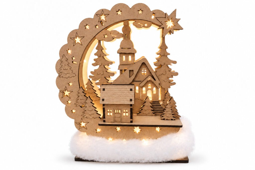 Décoration de Noël lumineuse en bois – Village enneigé LED