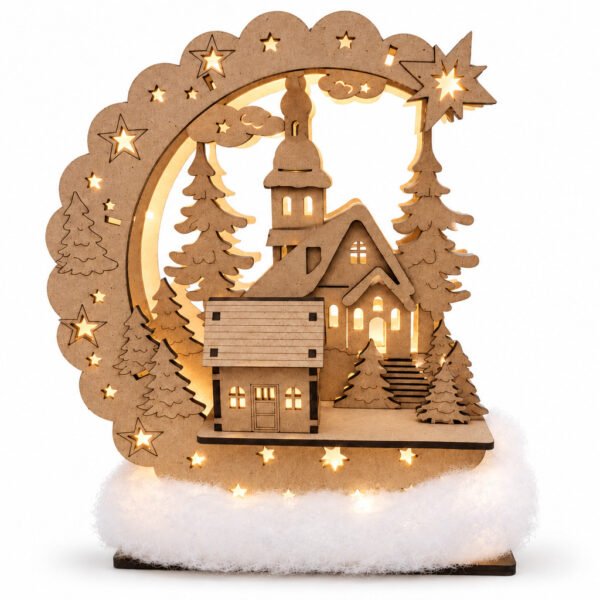 Décoration de Noël lumineuse en bois – Village enneigé LED