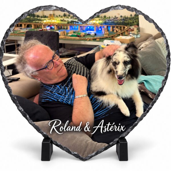 Ardoise cœur personnalisée – Photo et texte 18 × 18 cm